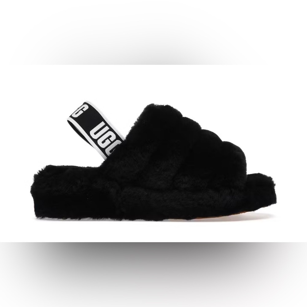 UGG Black Plush Open-Toe Slippers